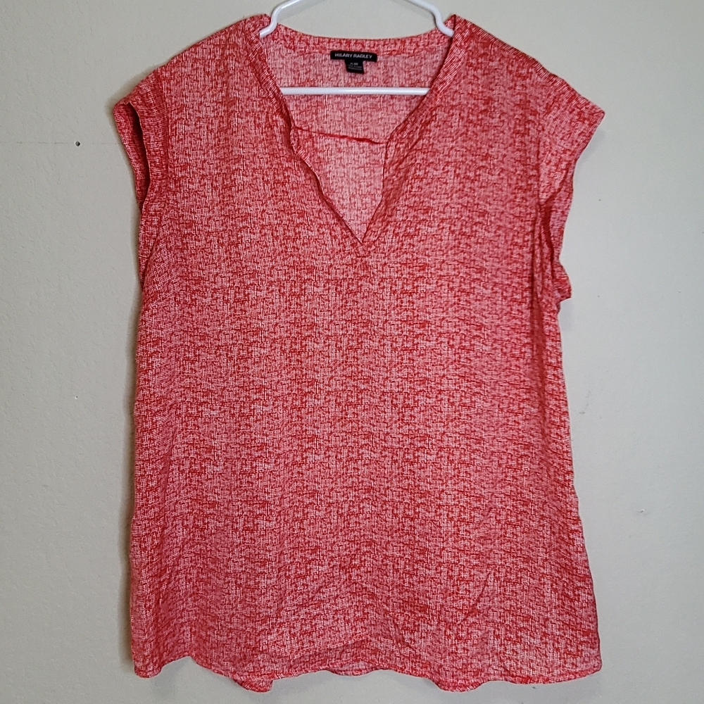 Hilary Radley XL red white sleeveless blouse